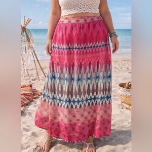 Cato Woman 18/20W Pink Boho Stretch Maxi Skirt Aztec Print Lined Plus Size